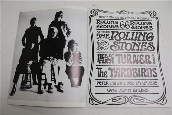 Mick Jagger, 1960s signed photograph with a 1966 Rolling Stones programme and a leaflet. 25 x 21cm